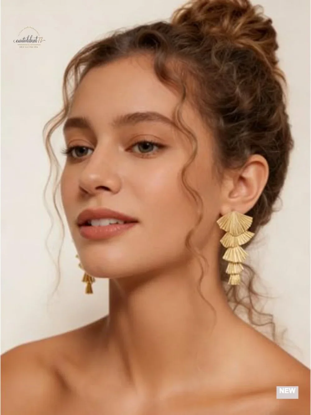 4 Pair Gold Plated Chunky Flower Leaf Hoop Dangle Earrings Set for Women